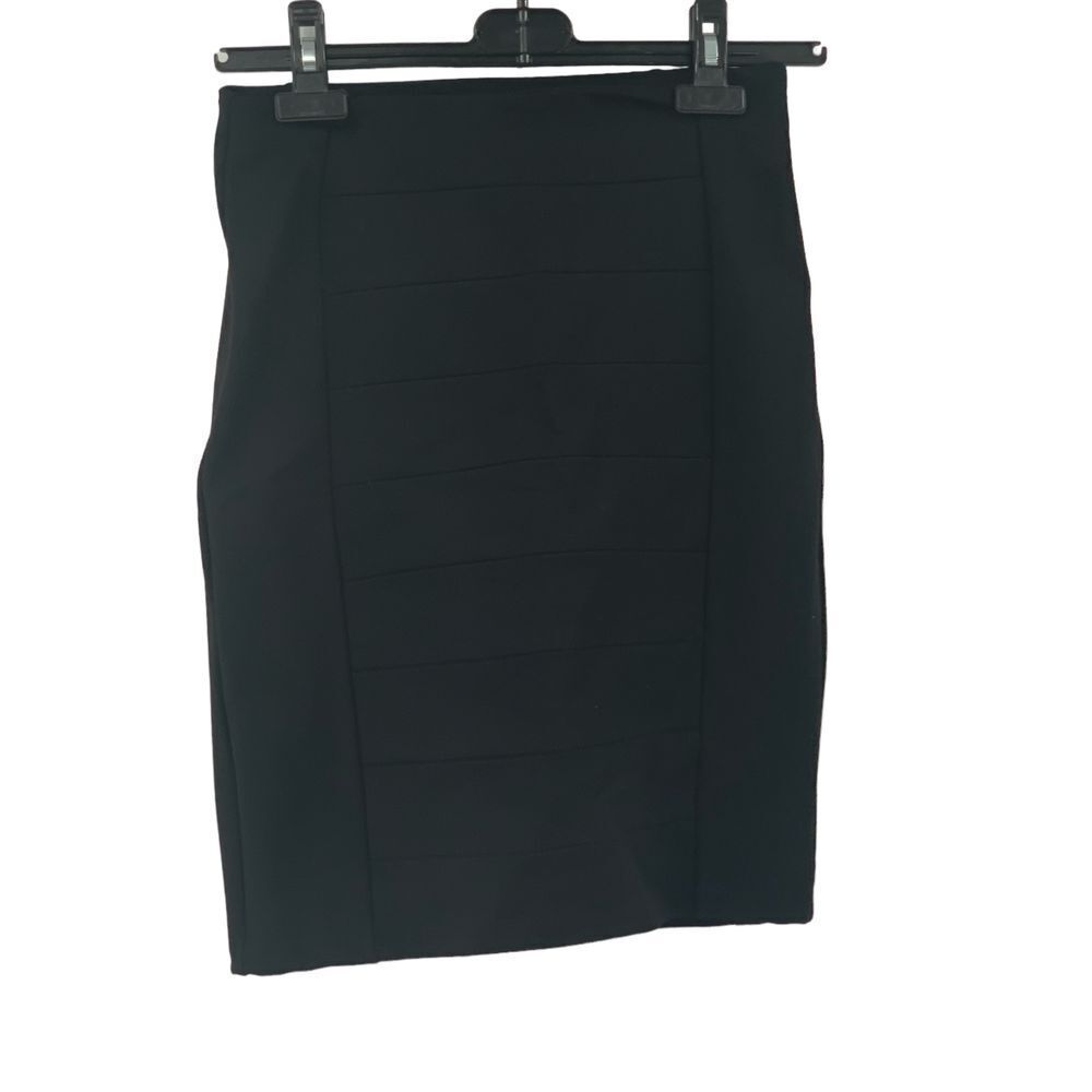 White House Black Market Straight Pencil Skirt Black Stretch‎ Lined Faux Pleat 0
